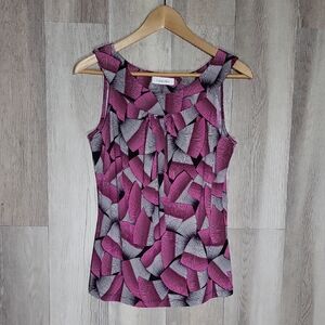 Calvin Klein Womens‎ S Sleeveless Blouse Purple Grey Geometric Pleated Dressy